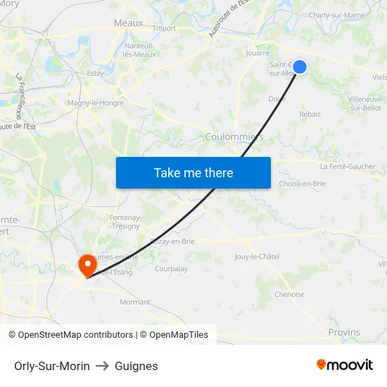 Orly-Sur-Morin to Guignes map