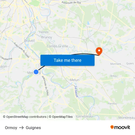 Ormoy to Guignes map