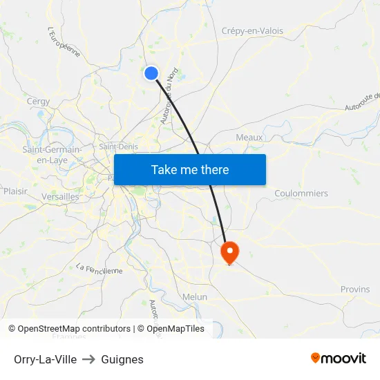 Orry-La-Ville to Guignes map