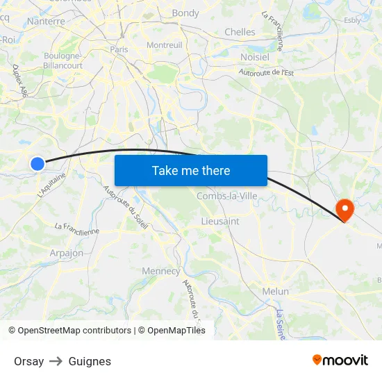 Orsay to Guignes map