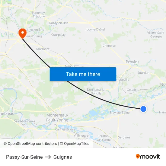 Passy-Sur-Seine to Guignes map