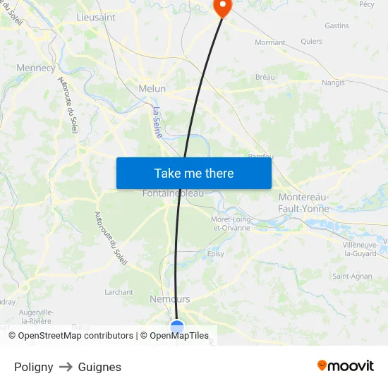 Poligny to Guignes map