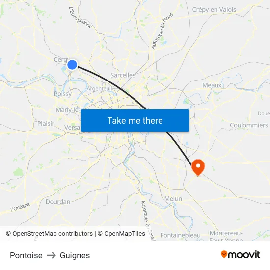 Pontoise to Guignes map
