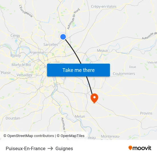 Puiseux-En-France to Guignes map