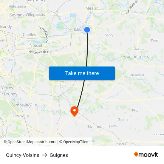 Quincy-Voisins to Guignes map
