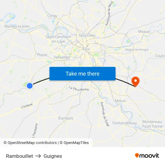 Rambouillet to Guignes map