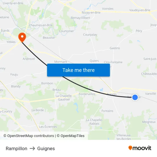 Rampillon to Guignes map