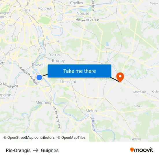 Ris-Orangis to Guignes map