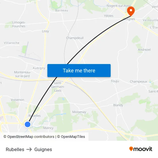 Rubelles to Guignes map