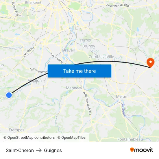 Saint-Cheron to Guignes map