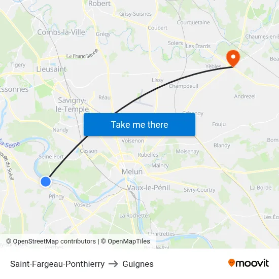 Saint-Fargeau-Ponthierry to Guignes map