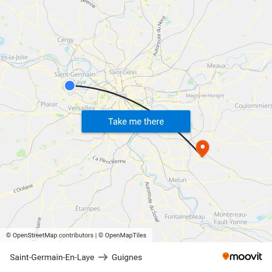 Saint-Germain-En-Laye to Guignes map