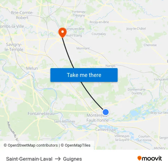Saint-Germain-Laval to Guignes map