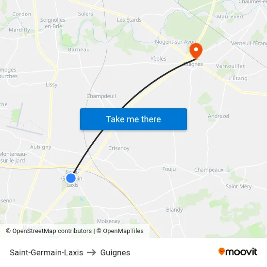 Saint-Germain-Laxis to Guignes map