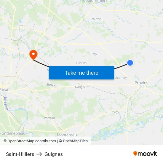 Saint-Hilliers to Guignes map