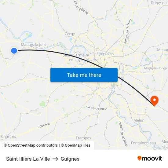 Saint-Illiers-La-Ville to Guignes map