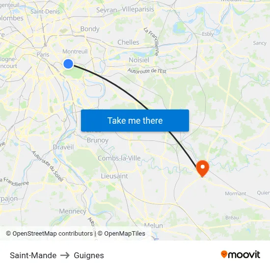 Saint-Mande to Guignes map