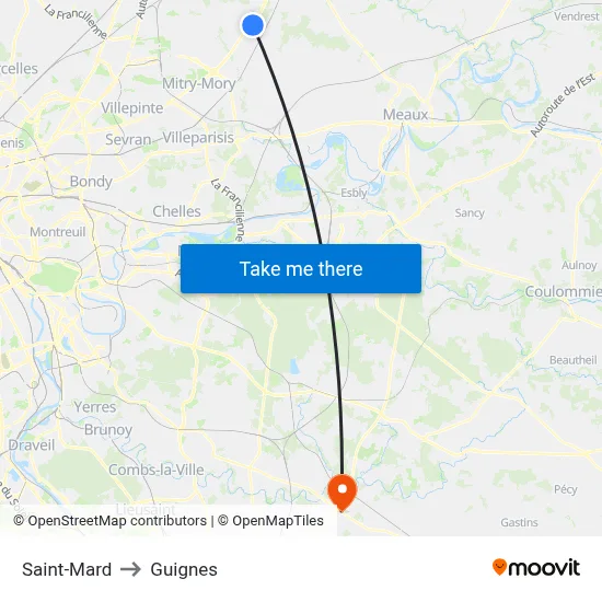 Saint-Mard to Guignes map