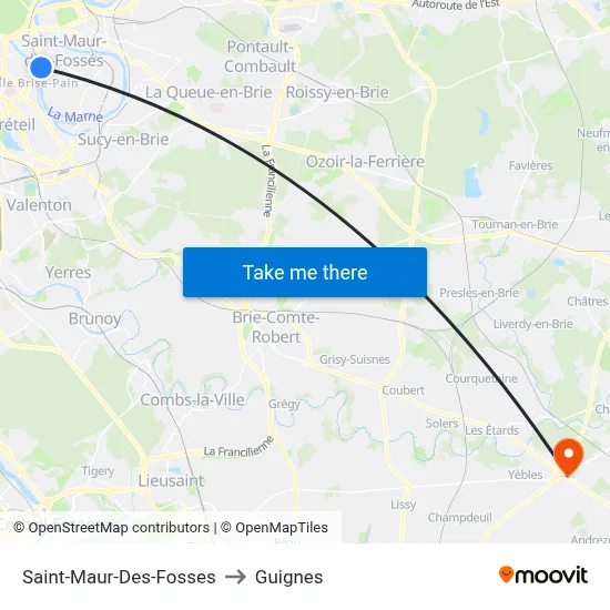 Saint-Maur-Des-Fosses to Guignes map