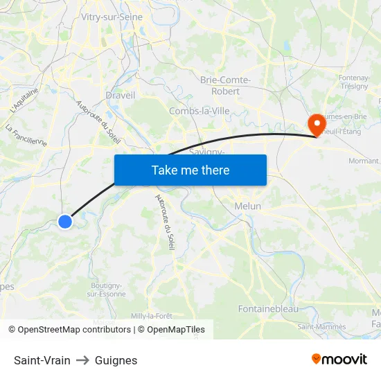 Saint-Vrain to Guignes map