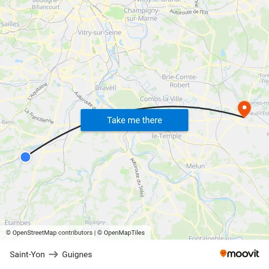 Saint-Yon to Guignes map