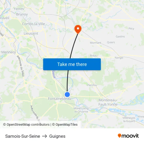 Samois-Sur-Seine to Guignes map