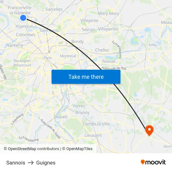 Sannois to Guignes map