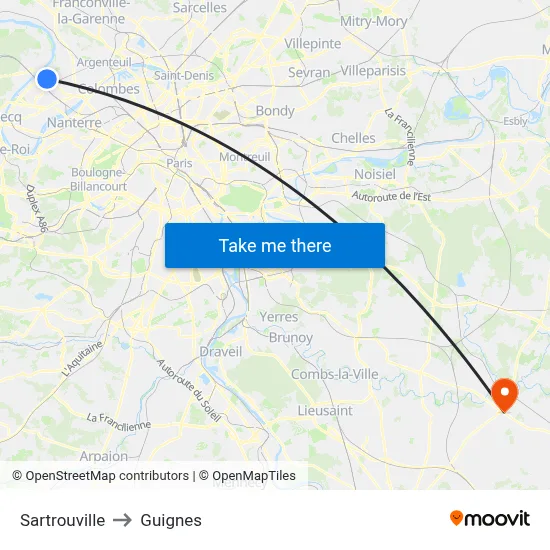 Sartrouville to Guignes map