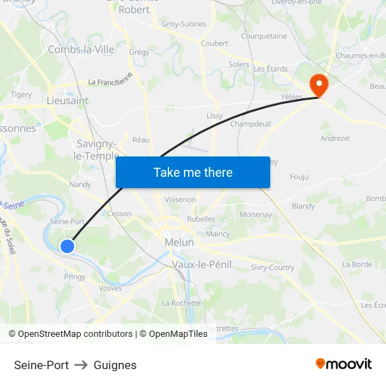 Seine-Port to Guignes map