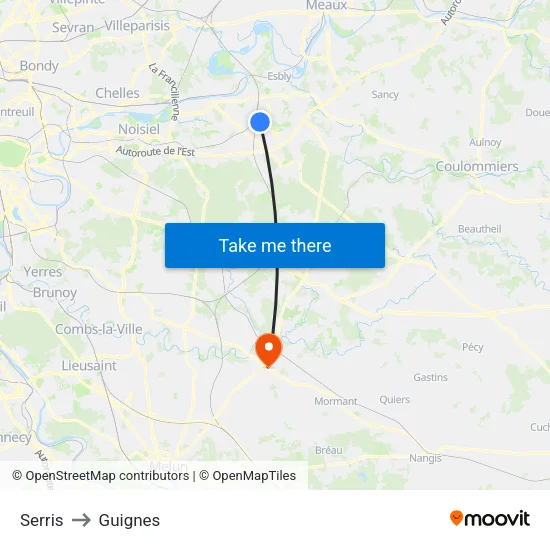 Serris to Guignes map