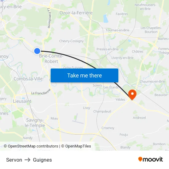 Servon to Guignes map