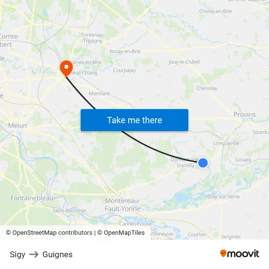 Sigy to Guignes map