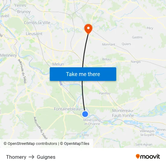 Thomery to Guignes map