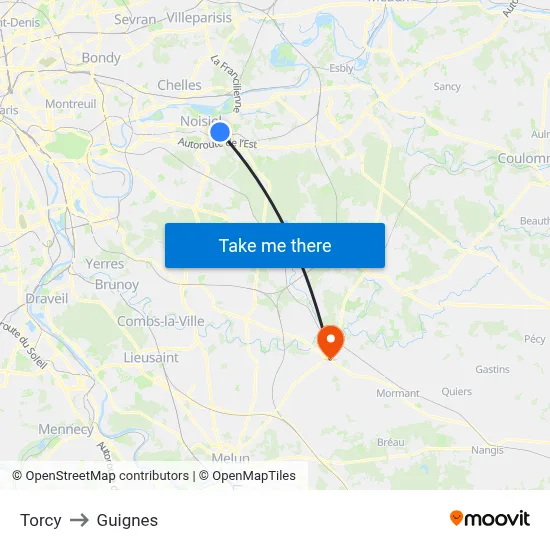 Torcy to Guignes map