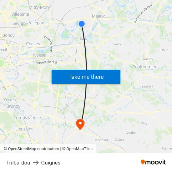 Trilbardou to Guignes map