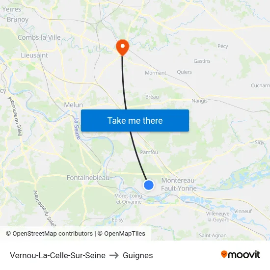 Vernou-La-Celle-Sur-Seine to Guignes map