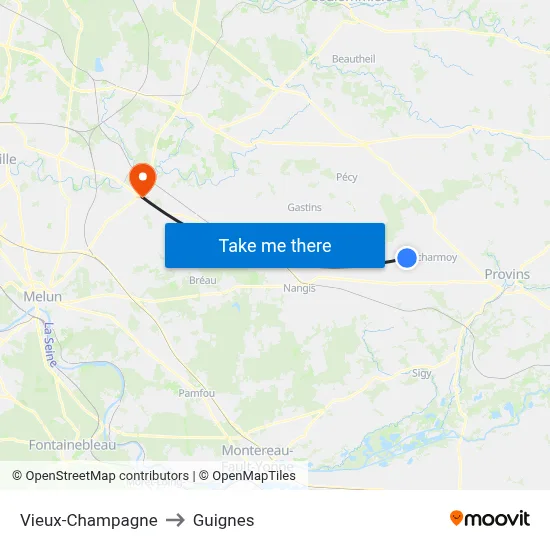 Vieux-Champagne to Guignes map