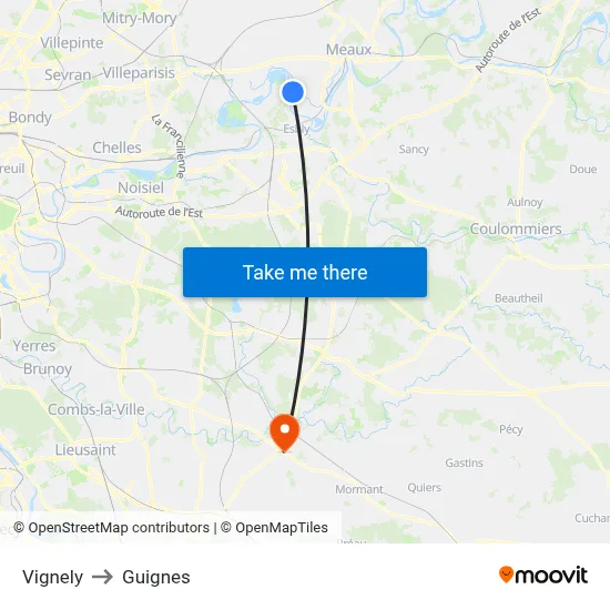 Vignely to Guignes map
