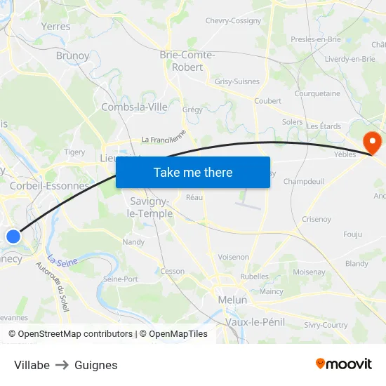 Villabe to Guignes map