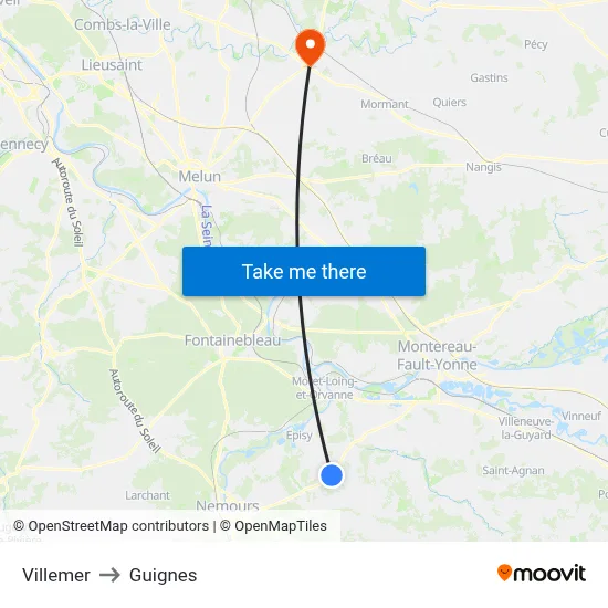 Villemer to Guignes map