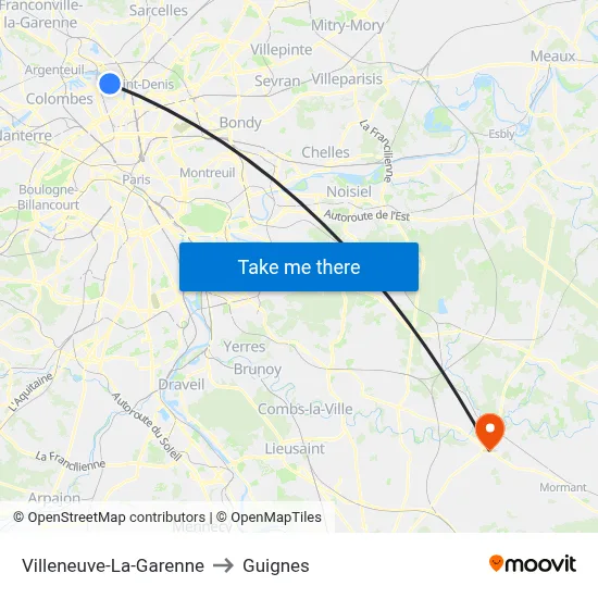 Villeneuve-La-Garenne to Guignes map