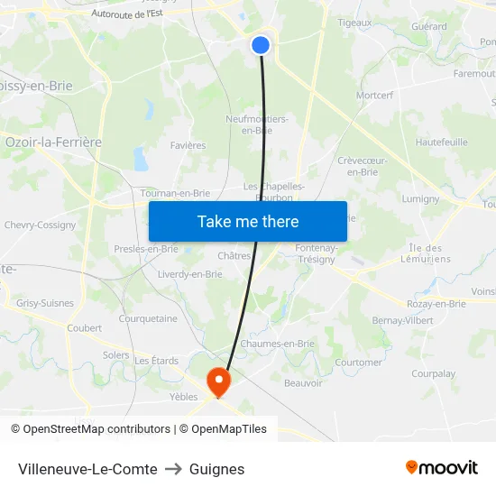 Villeneuve-Le-Comte to Guignes map