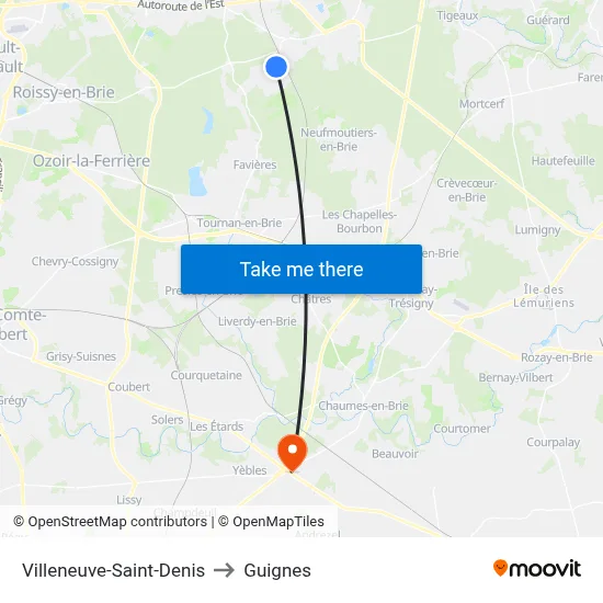 Villeneuve-Saint-Denis to Guignes map