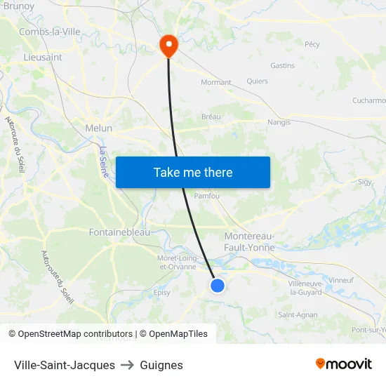 Ville-Saint-Jacques to Guignes map