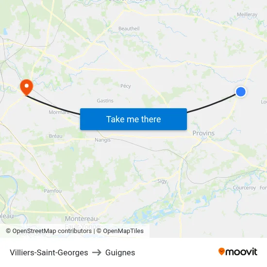 Villiers-Saint-Georges to Guignes map