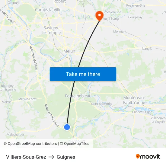 Villiers-Sous-Grez to Guignes map