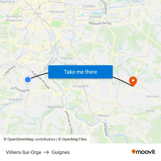 Villiers-Sur-Orge to Guignes map