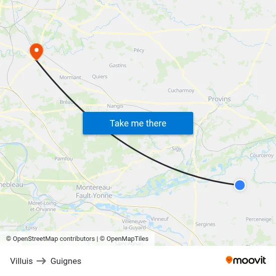 Villuis to Guignes map