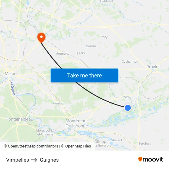 Vimpelles to Guignes map