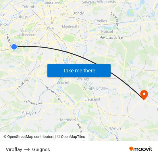 Viroflay to Guignes map